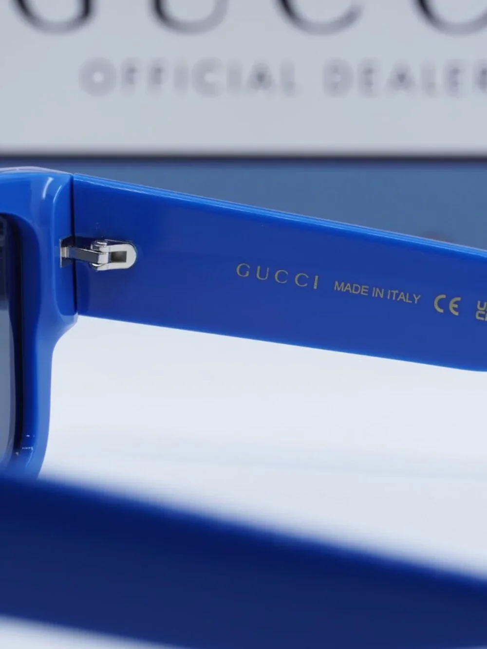 Gucci GG1460S 004 Square Sunglasses - Solid Azure\Blue Flash Mirror Silver